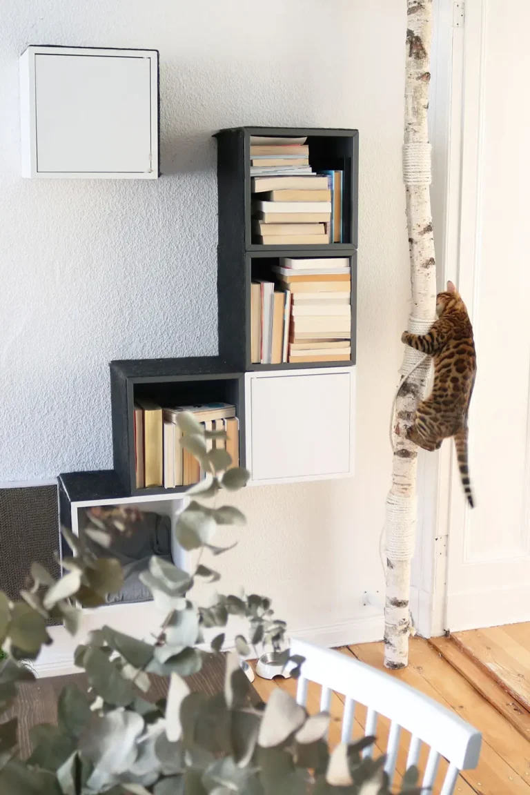 IKEA EKET Climbing Wall Hack for Cats - Image and Ikea Hack via Lisa @ Pretty Nice