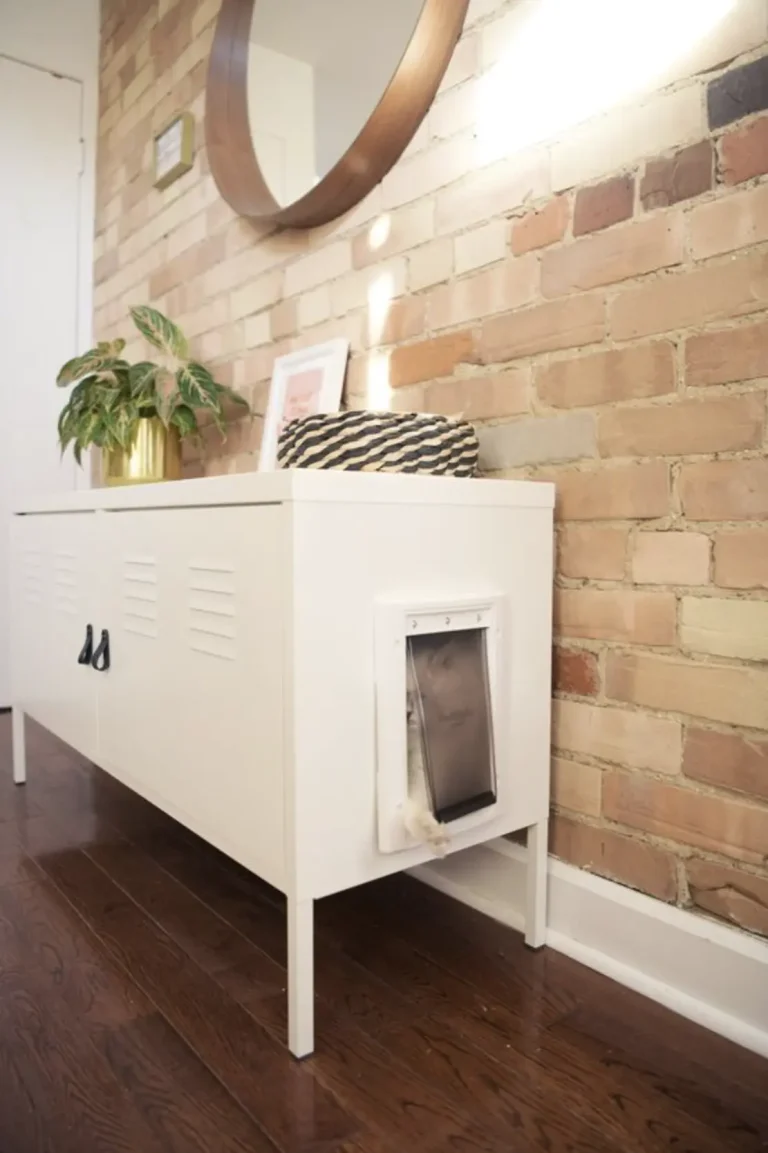 IKEA PS Cabinet Hack for Cats - Image and Ikea Hack via Alexandra Gater on YouTube